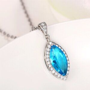 🔥 925 Silver Color Blue Marquise Cut Stone Necklace for Women, HA4600